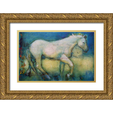 White Horse 1 Gold Ornate Wood Framed Art Print with Double Matting by Hoffman, Kate