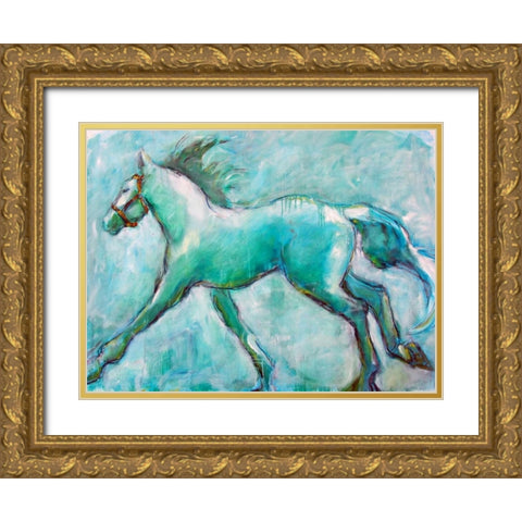 Running Horse Gold Ornate Wood Framed Art Print with Double Matting by Hoffman, Kate