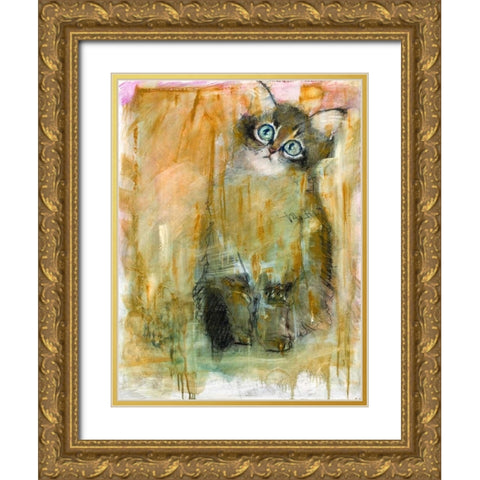 Kitty Gold Ornate Wood Framed Art Print with Double Matting by Hoffman, Kate