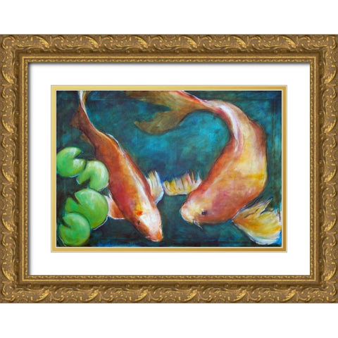 Two Red Fish Gold Ornate Wood Framed Art Print with Double Matting by Hoffman, Kate