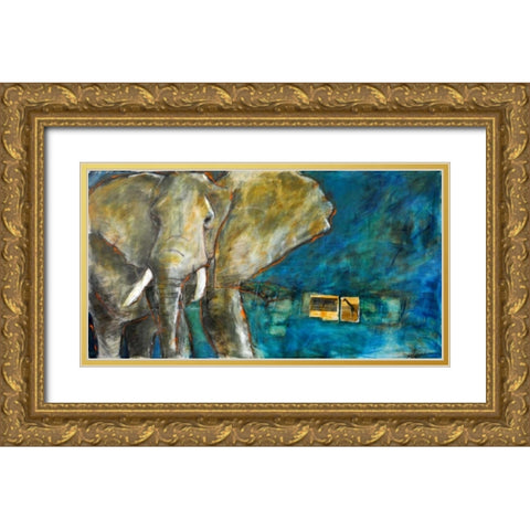 Elephant 2 Gold Ornate Wood Framed Art Print with Double Matting by Hoffman, Kate