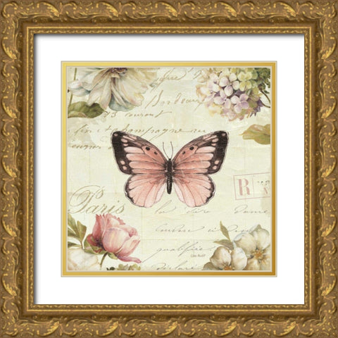 Marche de Fleurs  Butterfly I Gold Ornate Wood Framed Art Print with Double Matting by Audit, Lisa