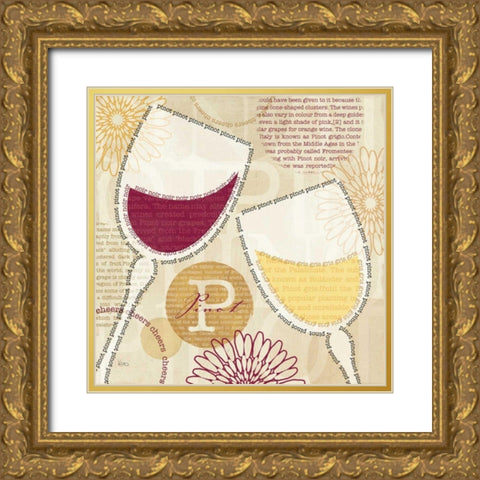 Wine Script I Gold Ornate Wood Framed Art Print with Double Matting by Charron, Veronique