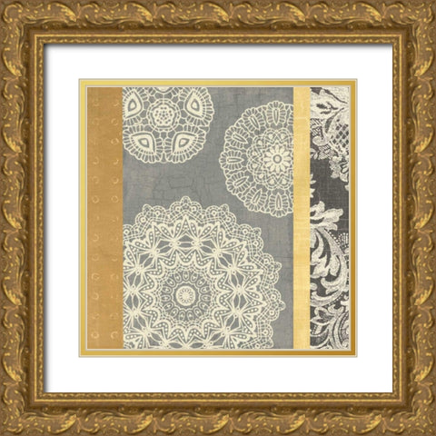 Contemporary Lace II - Yellow Grey Gold Ornate Wood Framed Art Print with Double Matting by Hershey, Moira
