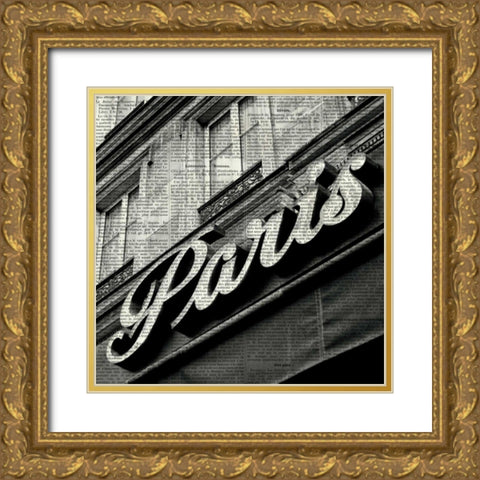 Newsprint Paris Gold Ornate Wood Framed Art Print with Double Matting by Olivier, Marc