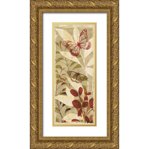 Warm Fluttering Panel II Gold Ornate Wood Framed Art Print with Double Matting by Wild Apple Portfolio
