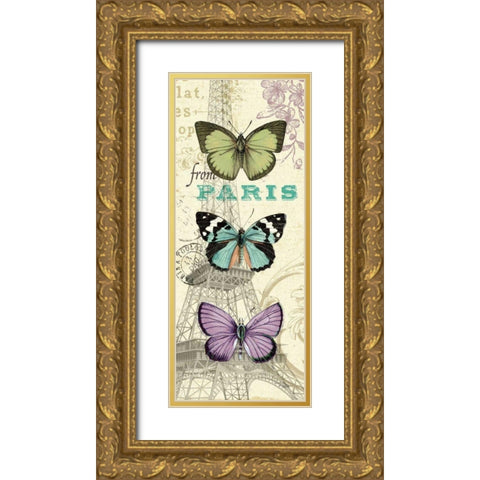 Air Mail Butterfly Panel I Gold Ornate Wood Framed Art Print with Double Matting by Pelletier, Alain