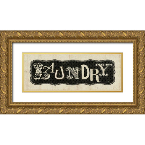 Room Signs I - Laundry Gold Ornate Wood Framed Art Print with Double Matting by Pela Studio