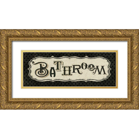 Room Signs II - Bathroom Gold Ornate Wood Framed Art Print with Double Matting by Pela Studio
