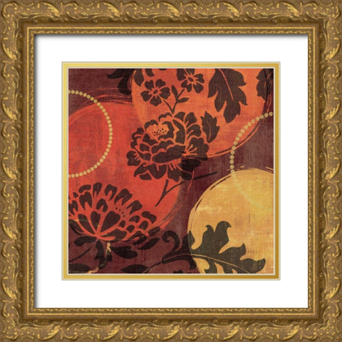 Floral Decal III Gold Ornate Wood Framed Art Print with Double Matting by Charron, Veronique