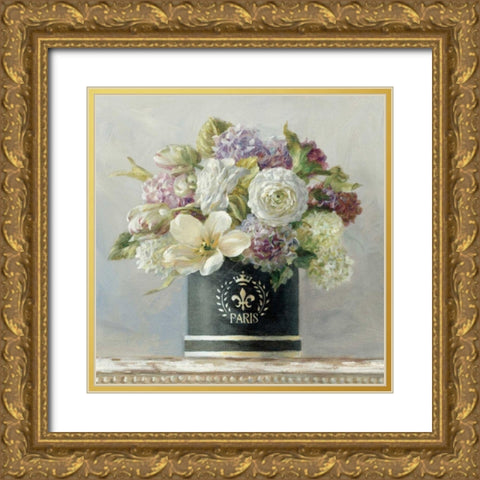 Tulips in Black and White Hatbox Gold Ornate Wood Framed Art Print with Double Matting by Nai, Danhui