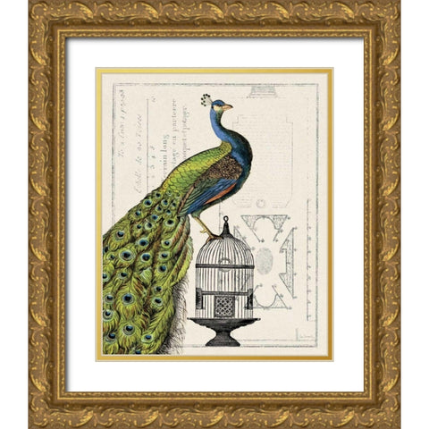 Peacock Birdcage I Gold Ornate Wood Framed Art Print with Double Matting by Schlabach, Sue