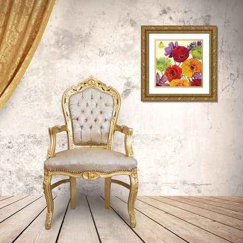 Butterfly Flower Scatter Crop III Gold Ornate Wood Framed Art Print with Double Matting by Rowan, Carol