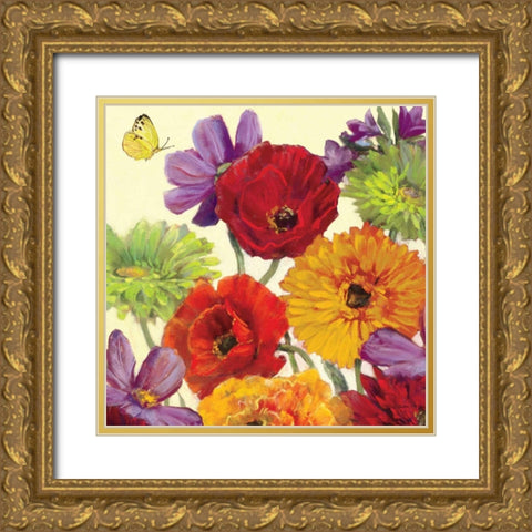 Butterfly Flower Scatter Crop III Gold Ornate Wood Framed Art Print with Double Matting by Rowan, Carol