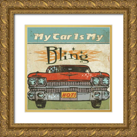 Mancace II - My Car is My Bling Gold Ornate Wood Framed Art Print with Double Matting by Pela Studio
