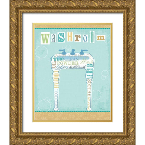 Bathroom Words Sink II Gold Ornate Wood Framed Art Print with Double Matting by Pela Studio