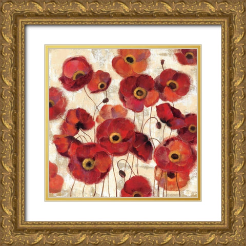 Bold Poppies Gold Ornate Wood Framed Art Print with Double Matting by Vassileva, Silvia