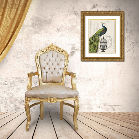 Peacock Birdcage I Gold Ornate Wood Framed Art Print with Double Matting by Schlabach, Sue