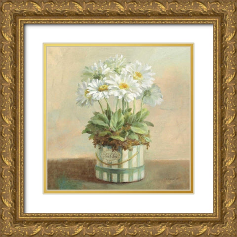 Tres Chic Daisies Gold Ornate Wood Framed Art Print with Double Matting by Nai, Danhui