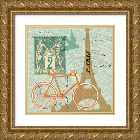 Postcard from Paris Collage Gold Ornate Wood Framed Art Print with Double Matting by Schlabach, Sue