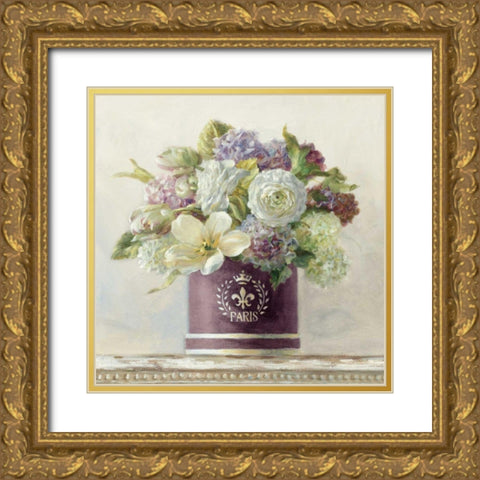 Tulips in Aubergine Hatbox Gold Ornate Wood Framed Art Print with Double Matting by Nai, Danhui