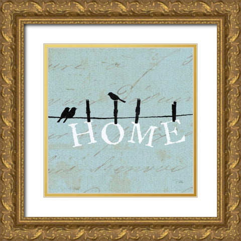 Birds on a Wire Square - Home Gold Ornate Wood Framed Art Print with Double Matting by Pelletier, Alain