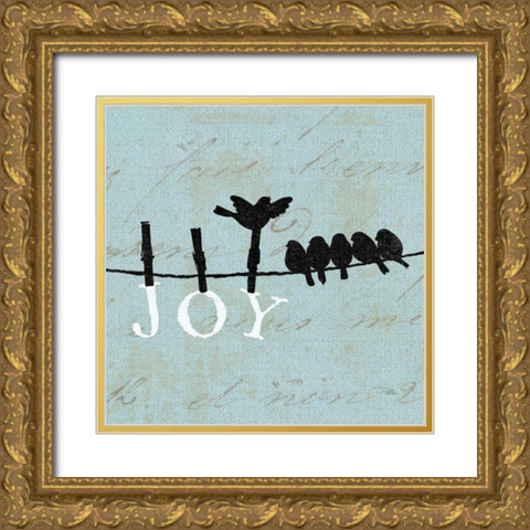 Birds on a Wire Square - Joy Gold Ornate Wood Framed Art Print with Double Matting by Pelletier, Alain