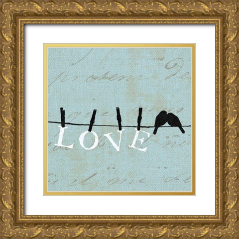 Birds on a Wire Square - Love Gold Ornate Wood Framed Art Print with Double Matting by Pelletier, Alain