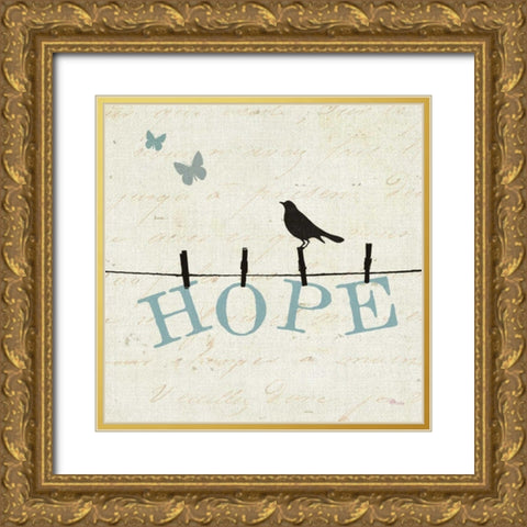 Bird Talk I Gold Ornate Wood Framed Art Print with Double Matting by Pela Studio