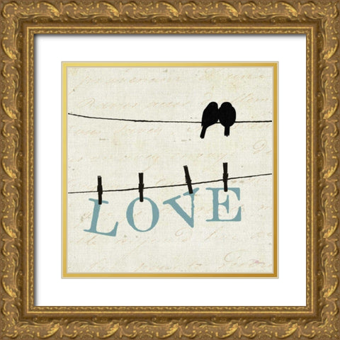 Bird Talk II Gold Ornate Wood Framed Art Print with Double Matting by Pela Studio