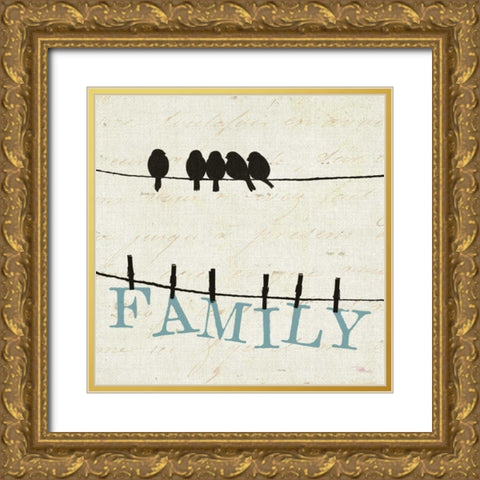 Bird Talk III Gold Ornate Wood Framed Art Print with Double Matting by Pela Studio