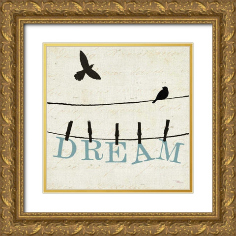 Bird Talk IV Gold Ornate Wood Framed Art Print with Double Matting by Pela Studio