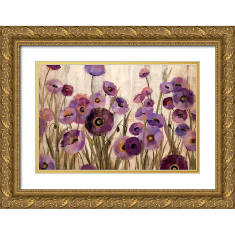 Pink and Purple Flowers Gold Ornate Wood Framed Art Print with Double Matting by Vassileva, Silvia