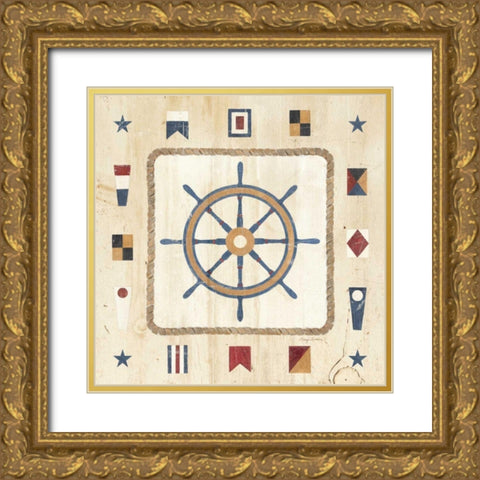 Nautical Wheel Gold Ornate Wood Framed Art Print with Double Matting by Tillmon, Avery