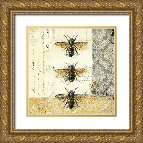 Golden Bees n Butterflies No 1 Gold Ornate Wood Framed Art Print with Double Matting by Pertiet, Katie