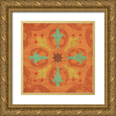 From India Square IV Gold Ornate Wood Framed Art Print with Double Matting by Pela Studio