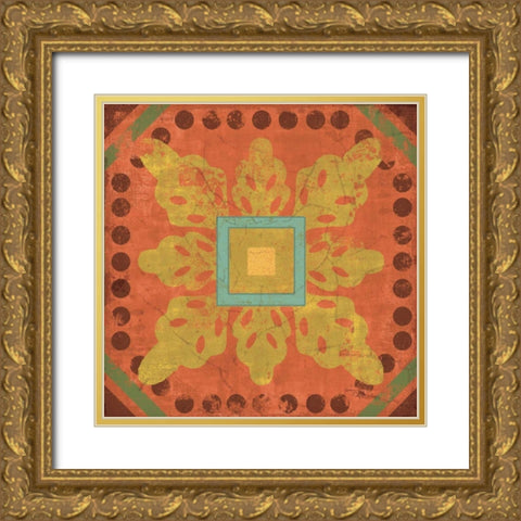 From India Square XII Gold Ornate Wood Framed Art Print with Double Matting by Pela Studio