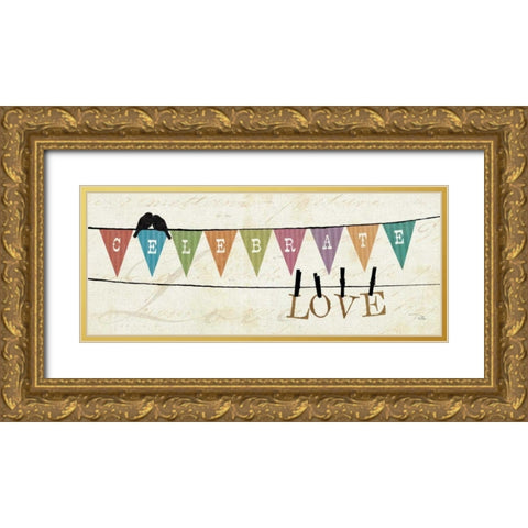 Happy Words I Gold Ornate Wood Framed Art Print with Double Matting by Pela