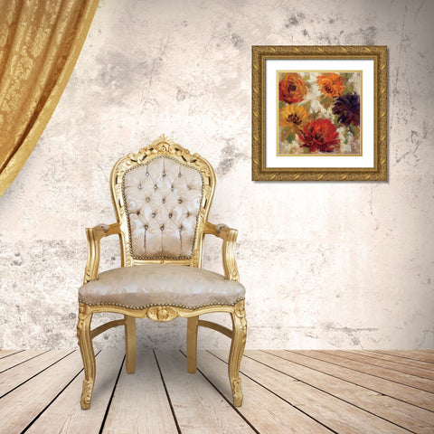 Fiery Dahlias II Gold Ornate Wood Framed Art Print with Double Matting by Vassileva, Silvia