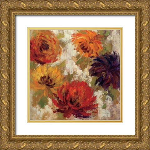 Fiery Dahlias II Gold Ornate Wood Framed Art Print with Double Matting by Vassileva, Silvia