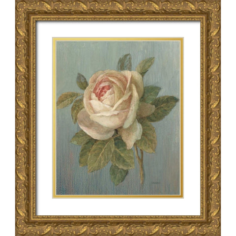 June Rose Green Gold Ornate Wood Framed Art Print with Double Matting by Nai, Danhui