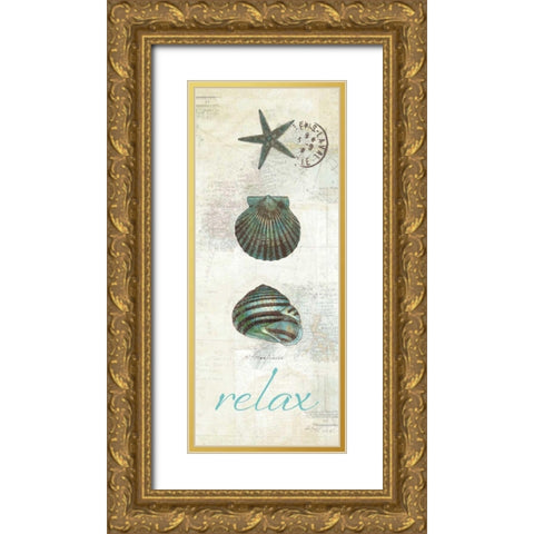 Touch of Blue Shells I Gold Ornate Wood Framed Art Print with Double Matting by Pertiet, Katie