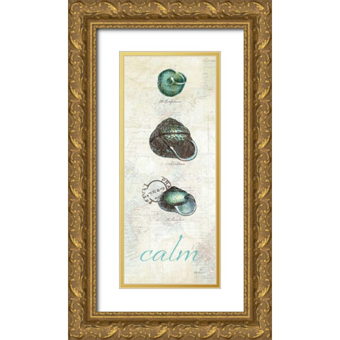 Touch of Blue Shells II Gold Ornate Wood Framed Art Print with Double Matting by Pertiet, Katie