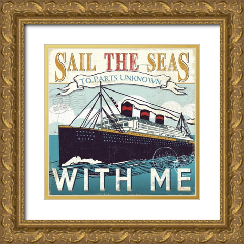 Lets Travel I Gold Ornate Wood Framed Art Print with Double Matting by Pela Studio