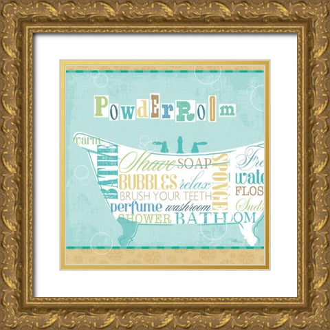 Bathroom Words Tub I Gold Ornate Wood Framed Art Print with Double Matting by Pela Studio