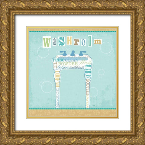 Bathroom Words Sink II Gold Ornate Wood Framed Art Print with Double Matting by Pela Studio