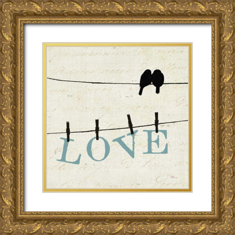 Bird Talk II Gold Ornate Wood Framed Art Print with Double Matting by Pela Studio
