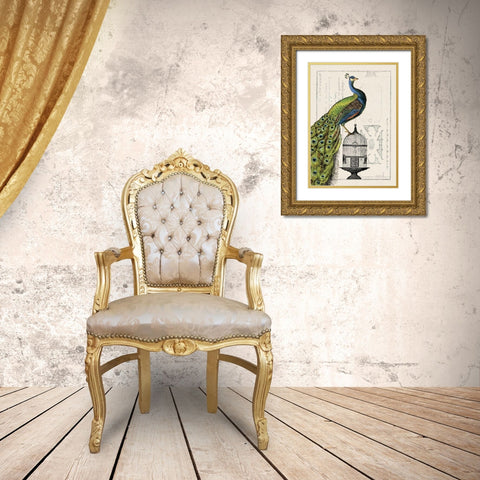 Peacock Birdcage I Gold Ornate Wood Framed Art Print with Double Matting by Wild Apple Portfolio
