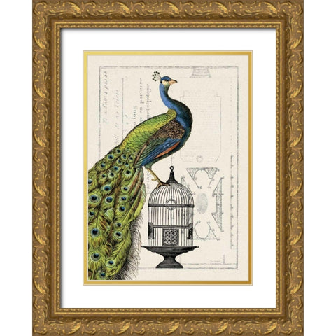 Peacock Birdcage I Gold Ornate Wood Framed Art Print with Double Matting by Wild Apple Portfolio