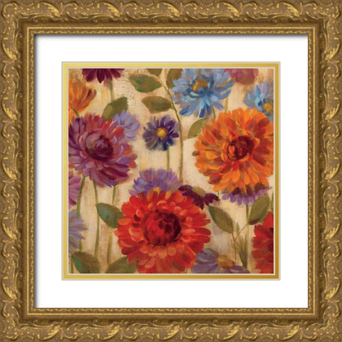 Rainbow Dahlias Crop II Gold Ornate Wood Framed Art Print with Double Matting by Vassileva, Silvia